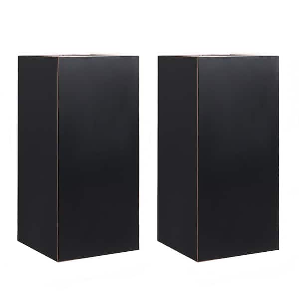 Tall Metal Black Planter Box with Drainage Hole (14 in. L x 14 in. W x 30 in. H) Set of 2