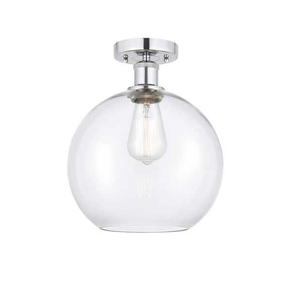 Athens 10 in. 1-Light Polished Chrome Industrial Semi-Flush Mount with Clear Glass Shade