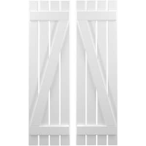 15-1/2 in. W x 37 in. H Americraft 4 Board Exterior Real Wood Spaced Board and Batten Shutters w/Z-Bar White