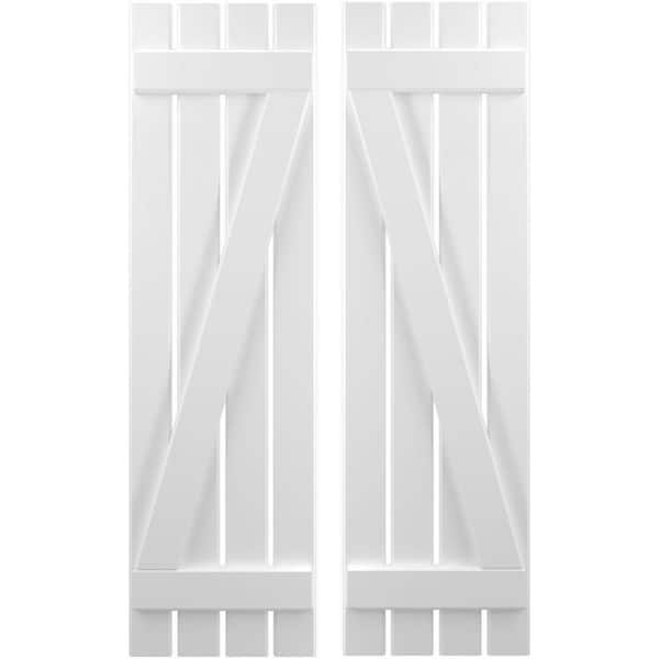 Ekena Millwork 15-1/2 in. W x 41 in. H Americraft 4-Board Exterior Real Wood Spaced Board and Batten Shutters with Z-Bar in White