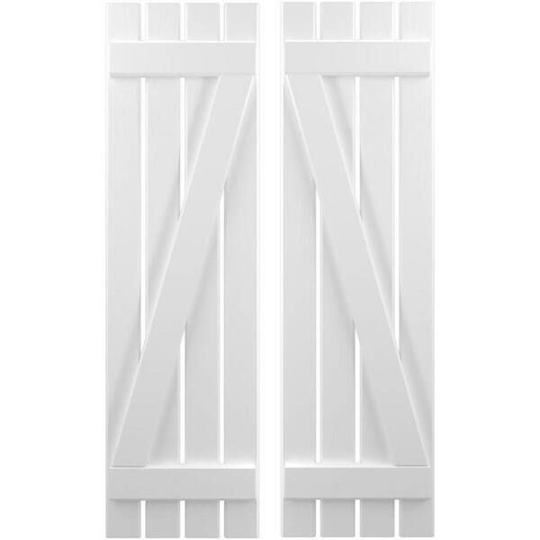 Ekena Millwork 15-1/2 in. W x 53 in. H Americraft 4-Board Exterior Real Wood Spaced Board and Batten Shutters with Z-Bar in White