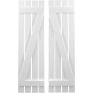 15-1/2 in. W x 65 in. H Americraft 4-Board Exterior Real Wood Spaced Board and Batten Shutters with Z-Bar in White
