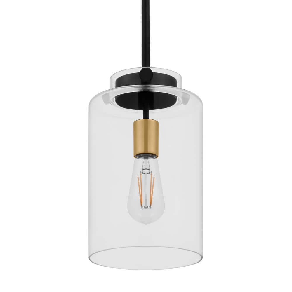 Mullins 6.75 in. 1-Light Coal and Honey Gold Mini Pendant Hanging Light, Kitchen Pendant Lighting with Clear Glass Shade -  Hampton Bay, 25229