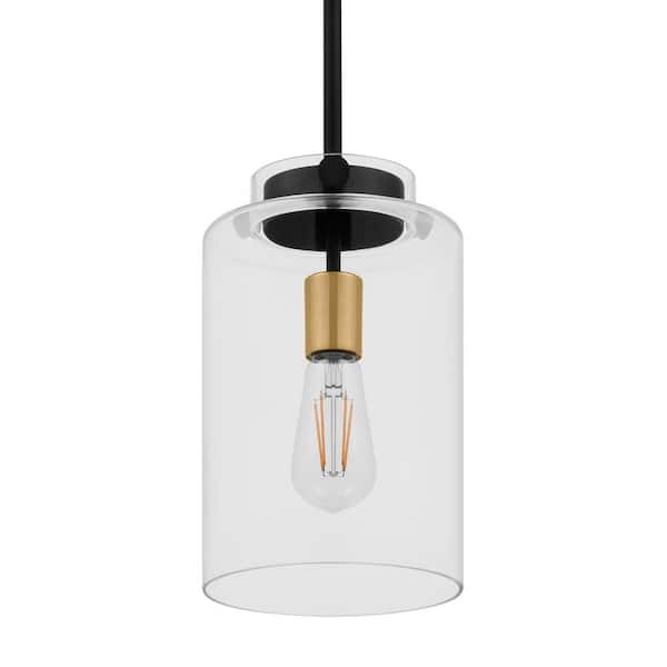 Hampton Bay Mullins 6.75 in. 1-Light Coal and Honey Gold Contemporary Mini Pendant with Clear Glass Shade, Pendant Light for Kitchen