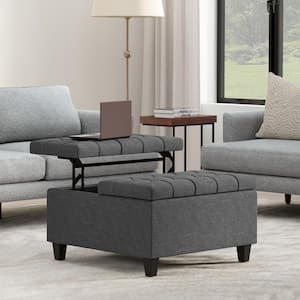 Harrison 30 in. Wide Transitional Square Small Coffee Table Storage Ottoman in Slate Grey