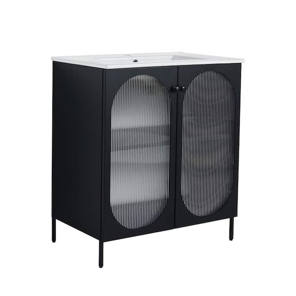 30 in. Freestanding Black Bath Vanity with White Ceramic Sink Top Unassembled
