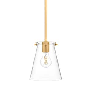 Weybrook 1-Light Satin Brass Standard Mini-Pendant with Clear Glass Shade