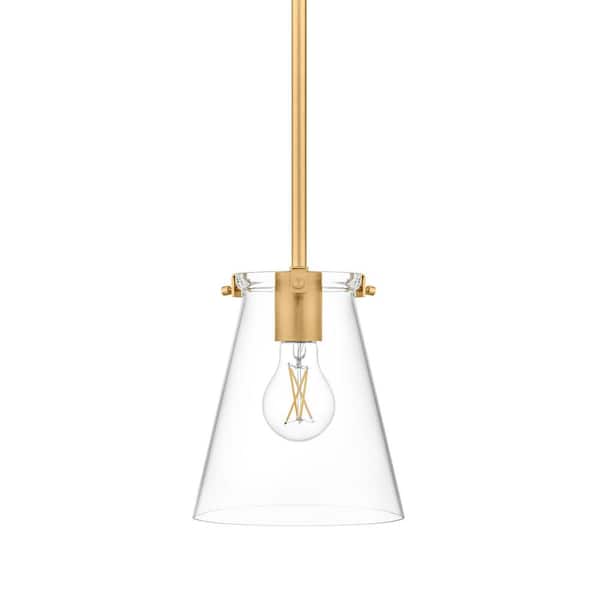 Home Decorators Collection Weybrook 1-Light Satin Brass Standard Mini-Pendant with Clear Glass Shade