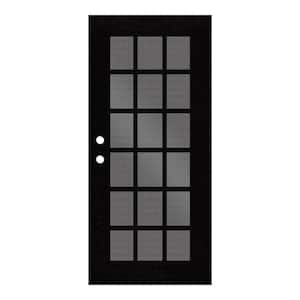 Classic French 30 in. x 80 in. Left Hand/Outswing Black Aluminum Security Door with Black Perforated Metal Screen