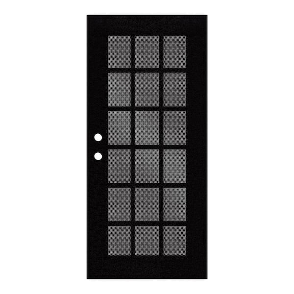Unique Home Designs 32 in. x 80 in. Classic French Black Left-Hand Surface Mount Security Door with Black Perforated Metal Screen