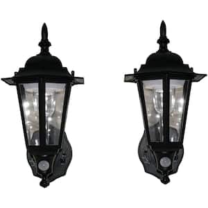 2-Light Black Motion Activated Outdoor Integrated LED Wall Mount Sconce