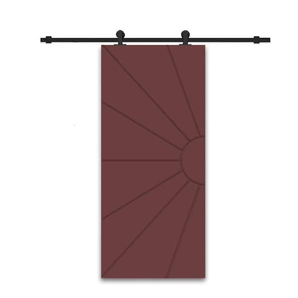 CALHOME 36 in. x 96 in. Maroon Stained Composite MDF Paneled Interior Sliding Barn Door with Hardware Kit