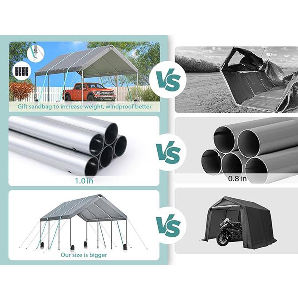 10' x 20' Gray Portable Metal Frame Carport Canopy