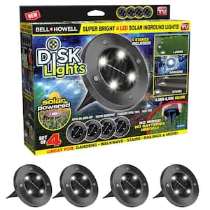Solar Powered Gunmetal Stainless Steel Outdoor Integrated LED Super Bright In-Ground Path Disk Light (4 per Box)