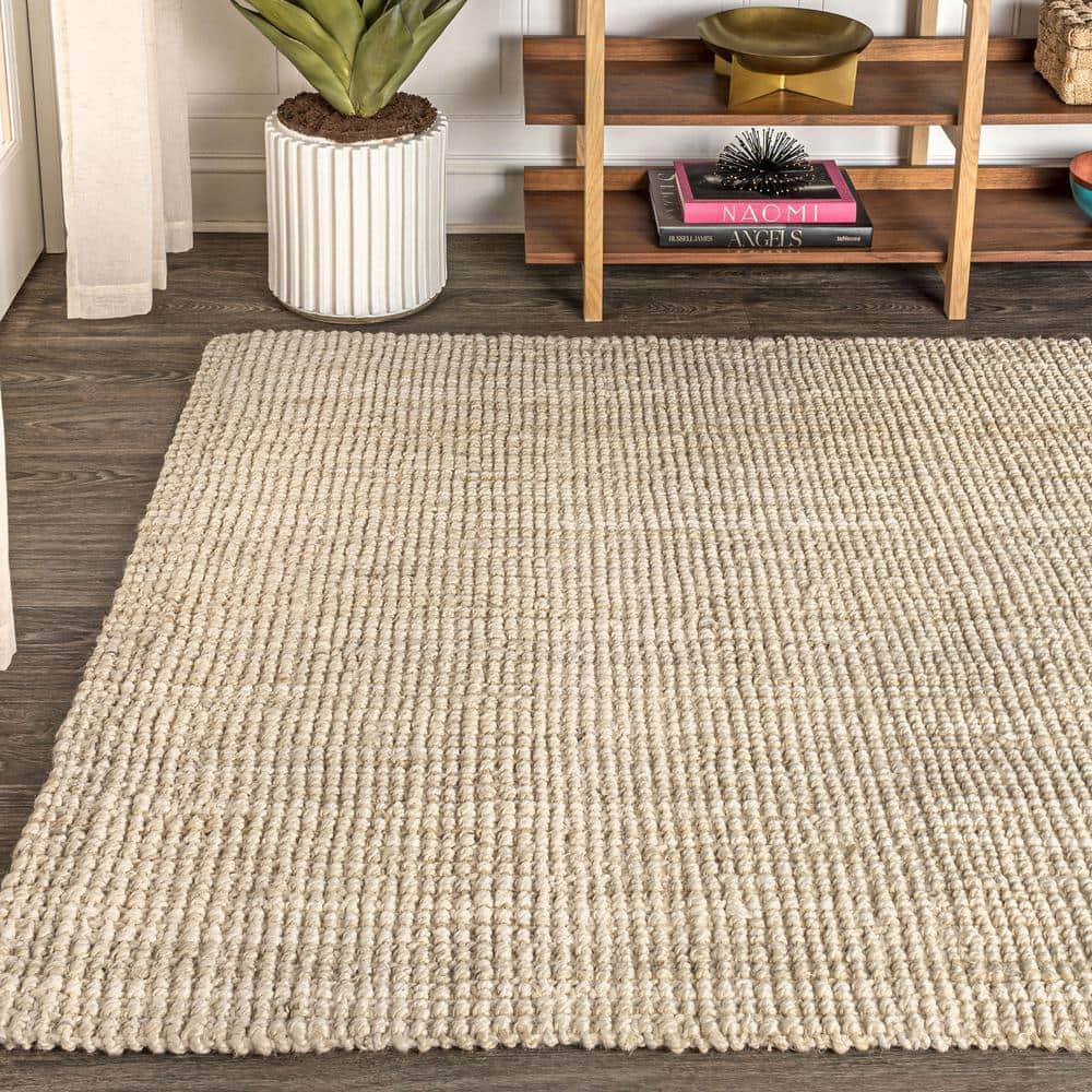 Ivory Braided Jute Handmade Reversible Rectangular Rug