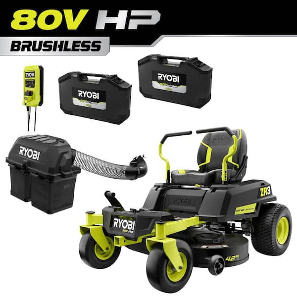 80V HP Brushless 42" Battery Electric Cordless Zero Turn Riding Mower w/ Bagging Kit, (2) 14.0 Ah Batteries and Charger