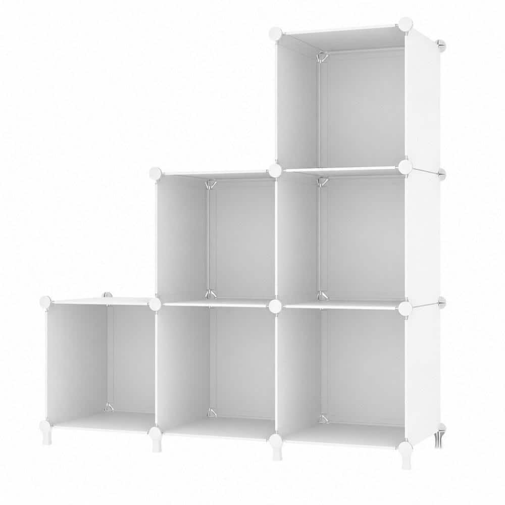 Wudkey 6-Shelf White DIY Stackable Cube Storage Organizer with Interlocking Connectors, Adjustable Plastic Cubby Shelf