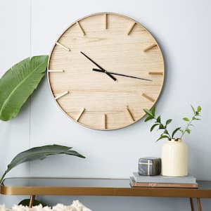 24 in. x 24 in. Brown Wooden Wall Clock with Gold accents