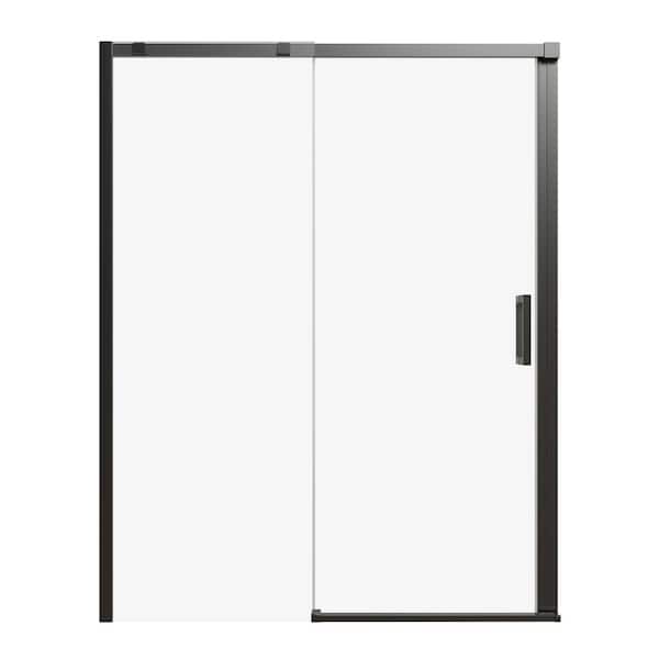 WELLFOR 60 in. W x 74 in. H Sliding Framed Shower Door in Matte Black with Clear Glass