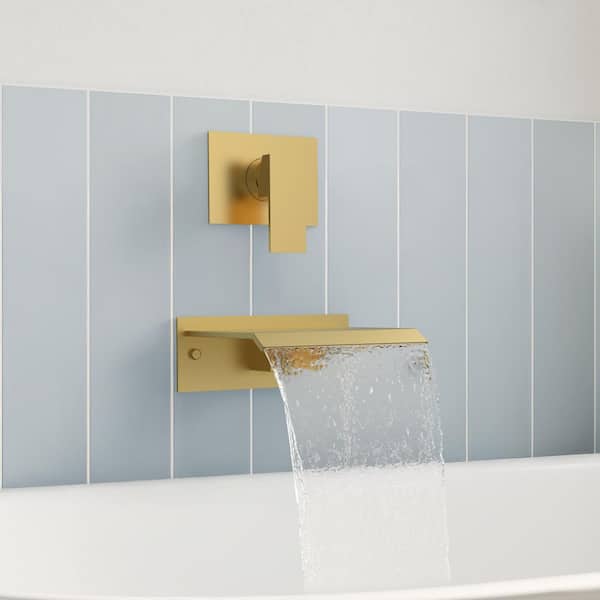 Wide Waterfall 8 in. Single Handle Wall-Mounted 1-Spray Tub and Shower Faucet 2.8 GPM in. Brushed Gold Valve Included