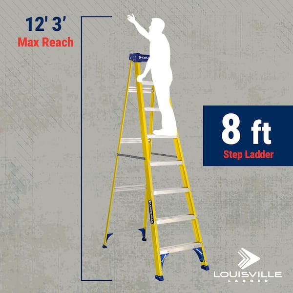 Louisville Ladder 8' Fiberglass Step Ladder, 12' Reach, 250 lbs Load Capacity, W-3118-08