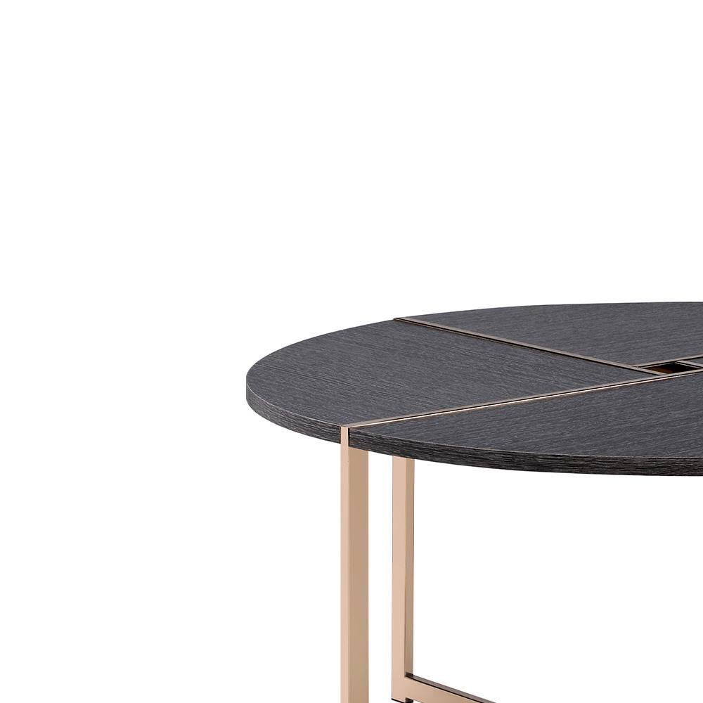 Bromia 26" Round Black Wood & Champagne Metal Coffee Table with Storage