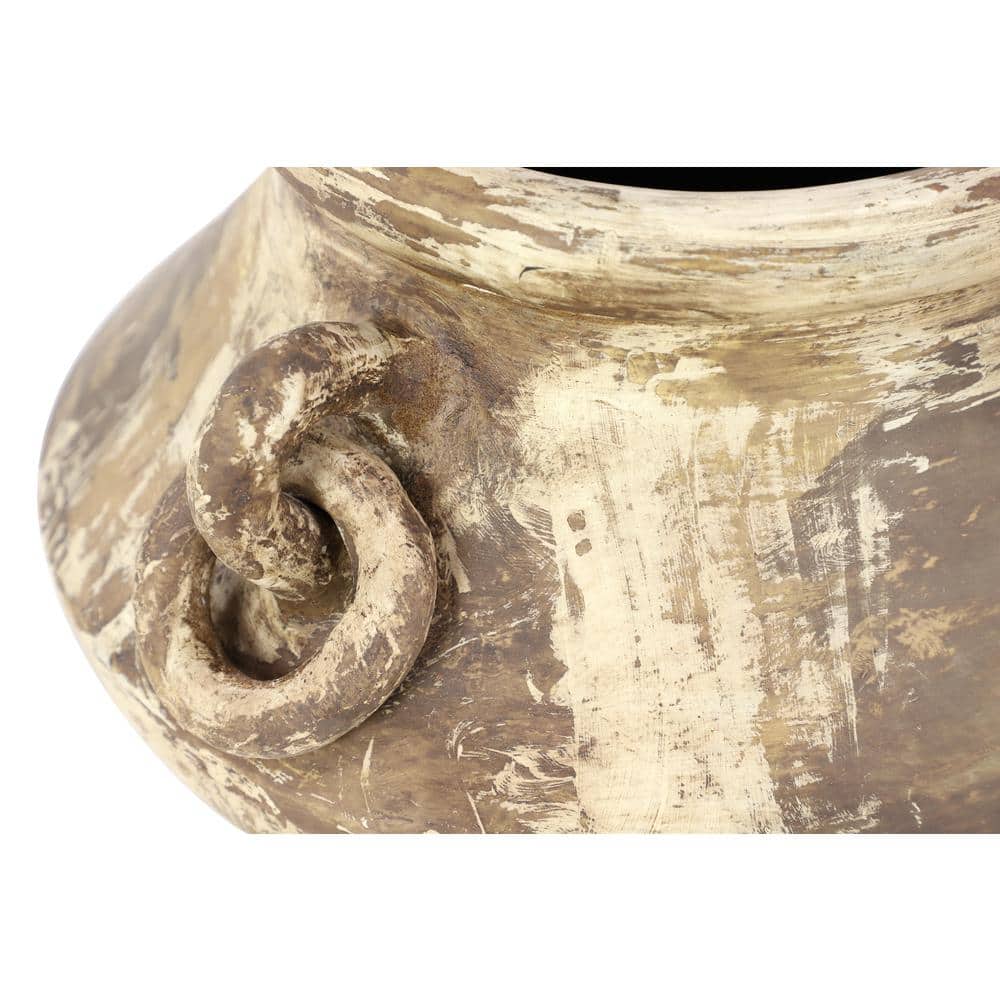 Beige Distressed Solid Amphora Ceramic Vase 13" x 13" x 10"