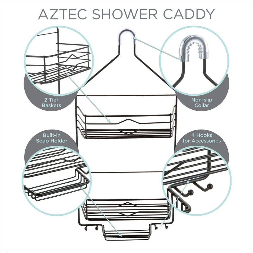 Matte Black Metal 2-Tier Suction Mount Shower Organizer