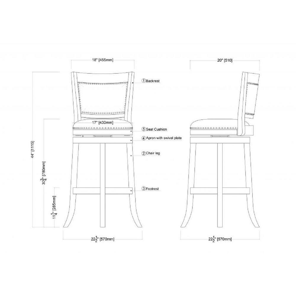 Elegant Traditional White Leather Swivel Bar Stool with Brass Nailhead Trim