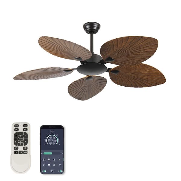 52 in. Indoor Black 5 ABS Plam Blades Downrod Standard Ceiling Fan with DC Motor and Remote Included