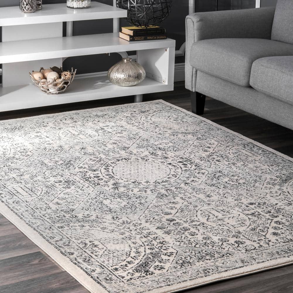 Gray 6' x 9' Synthetic Stain-Resistant Area Rug