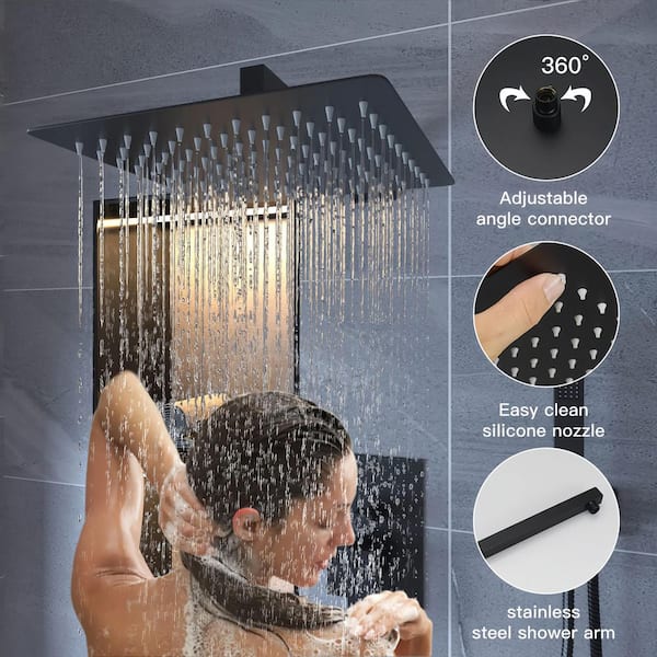 Single Handle 3-Spray Shower Faucet 2.5 Gpm with 180° Swivel, Adjustable Flow Rate in Matte Black