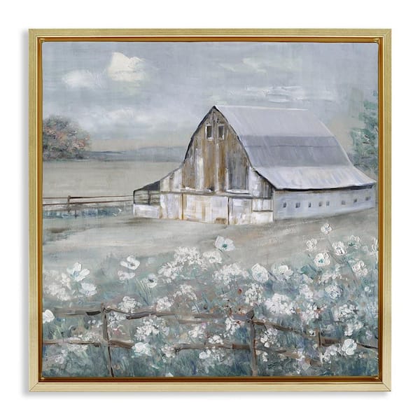 Stupell Industries Blooming Farmhouse Meadow by Sally Swatland Gold Floater Frame Nature Graphic Art Print 25 in. x 25 in.