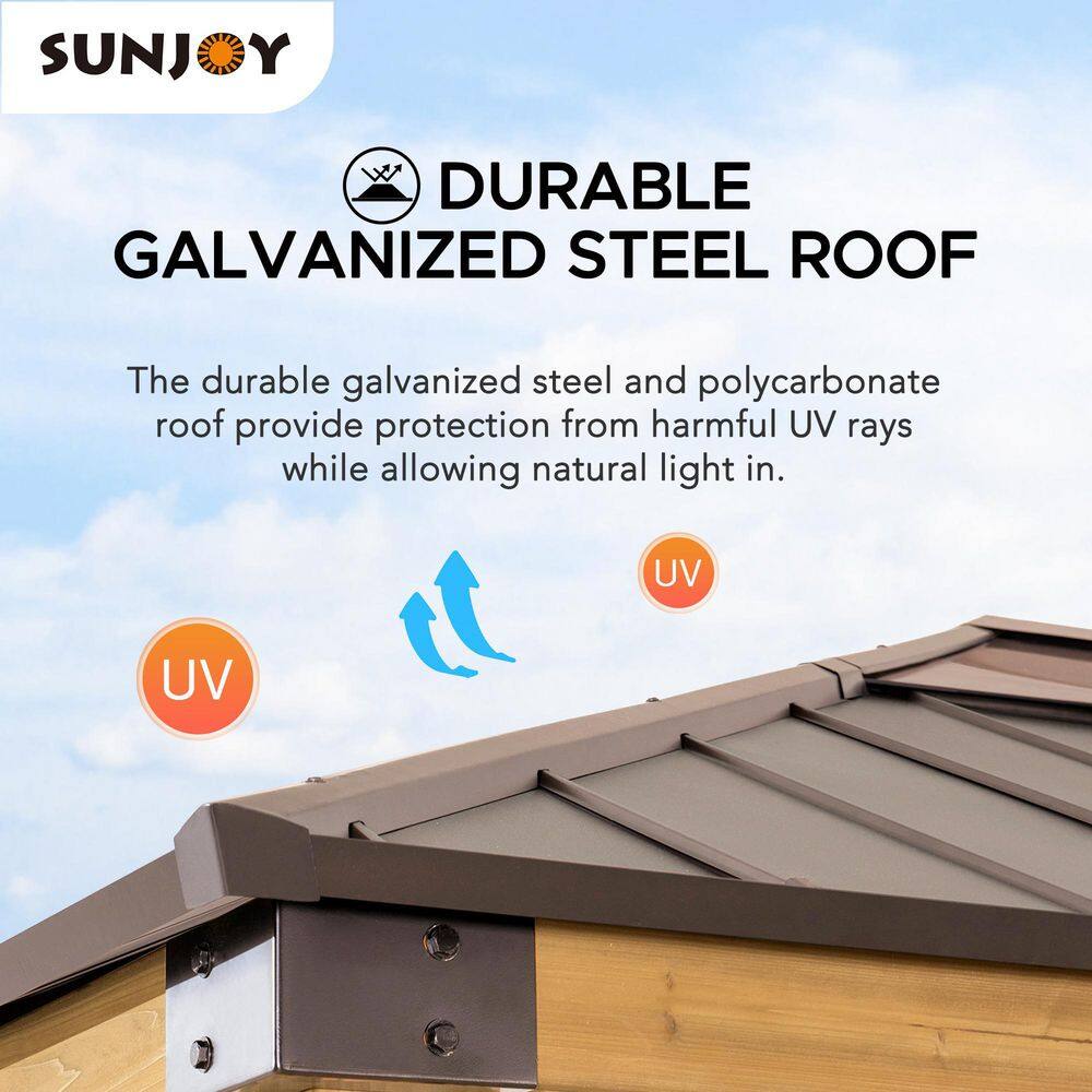 Sunjoy 11 x 11 ft. Cedar Framed Gazebo with Brown Steel and Polycarbonate Roof