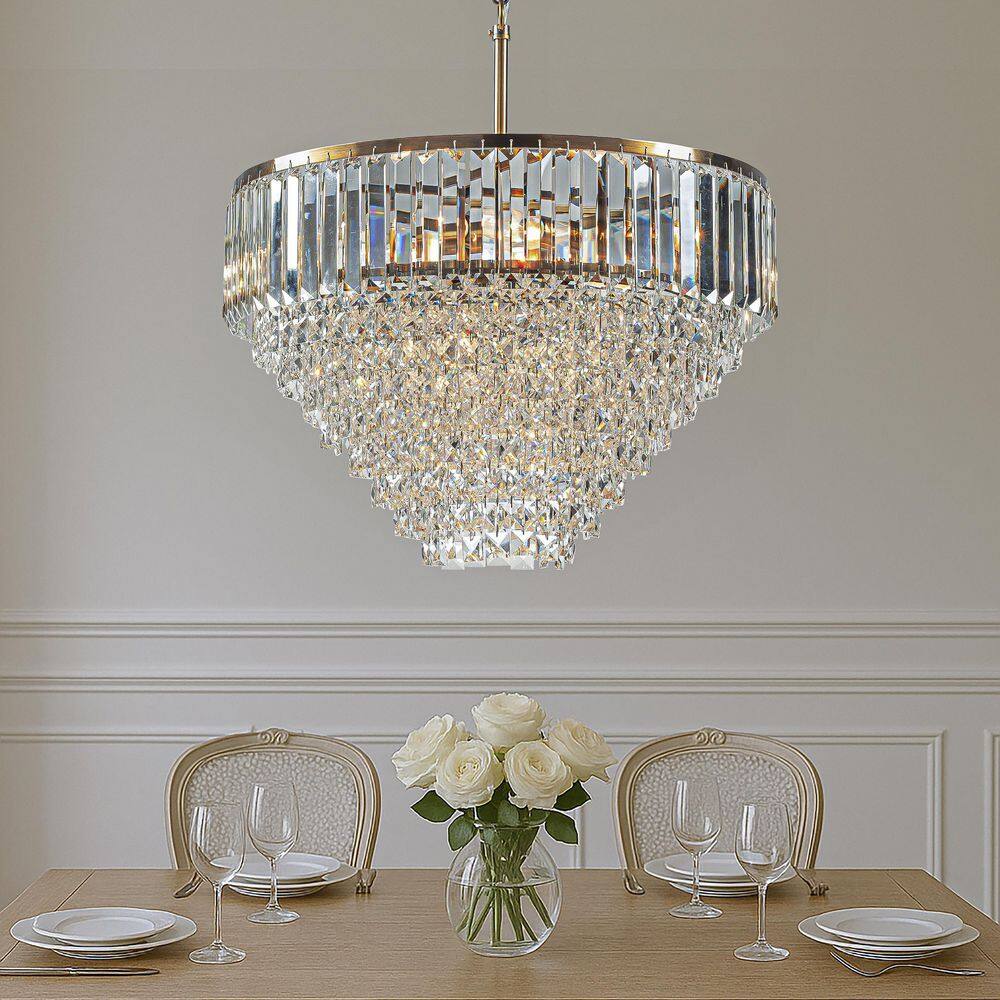 "5 Lights 20"" Modern Glam Antique Gold Crystal Tiered Chandelier Luxury Ceiling Light For Dining Room Bedroom" price history on PriceWatchPro
