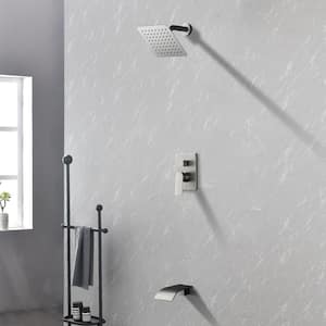 Single Handle 1-Spray Waterfall Tub and Shower Faucet 2.5 GPM with 8 in. Shower Head in Brushed Nickel Valve Included
