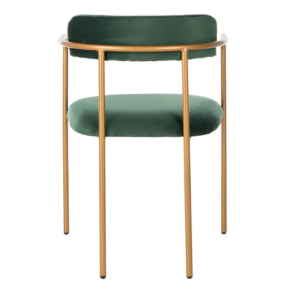 Malachite Green Velvet & Gold Metal Upholstered Side Chair