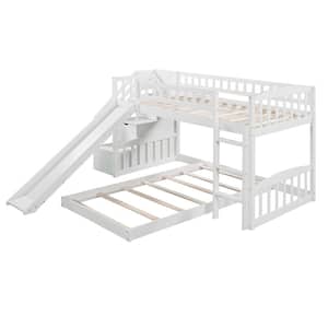 White Stairway Twin Over Twin Bunk Bed with 2-Drawers and Slide