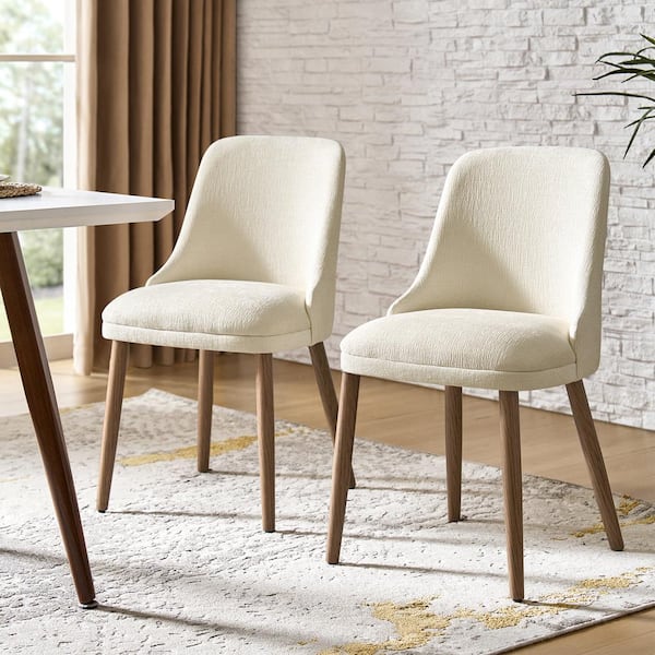 Dyron Ivory 19.25 in. Modern Upholstered Dining Chair with Solid Wood Legs