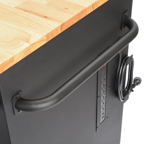 62 in. 14-Drawer Mobile Workbench with Solid Wood Top, Black 62 in. 14-Drawer Mobile Workbench with Solid Wood Top, Black
