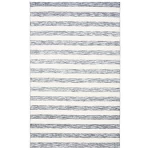 Easy Care Grey/Ivory Doormat 3 ft. x 5 ft. Machine Washable Striped Abstract Area Rug