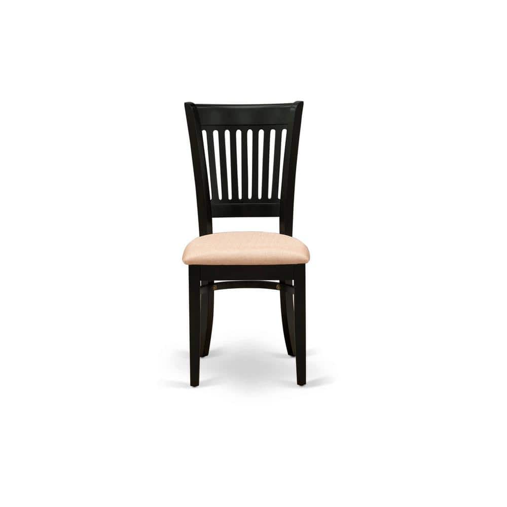 Elegant Slatted Back Black Linen & Wood Dining Chair Set