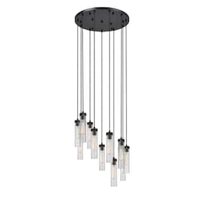 Beau 11-Light Matte Black Shaded Round Chandelier with Clear Glass Shade with No Bulbs Included