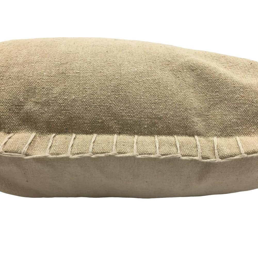 Tan Square Cotton Embroidered Border Throw Pillow
