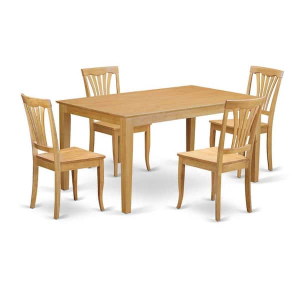 East West Furniture 5-Piece Rectangle Natural Oak Finish Solid Wood Top Dining Table with 4 Chairs with Lattice Back