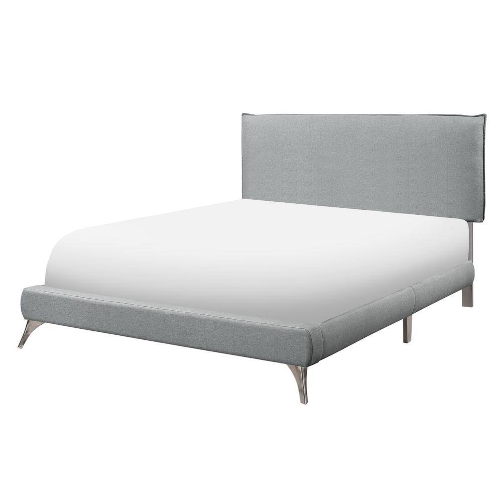 HomeRoots Jasmine Gray Queen Bed with Upholstered Headboard 333308