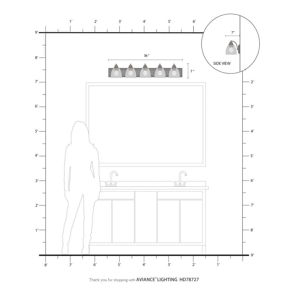 Brushed Nickel 5-Light Bathroom Vanity with Clear Glass Shades
