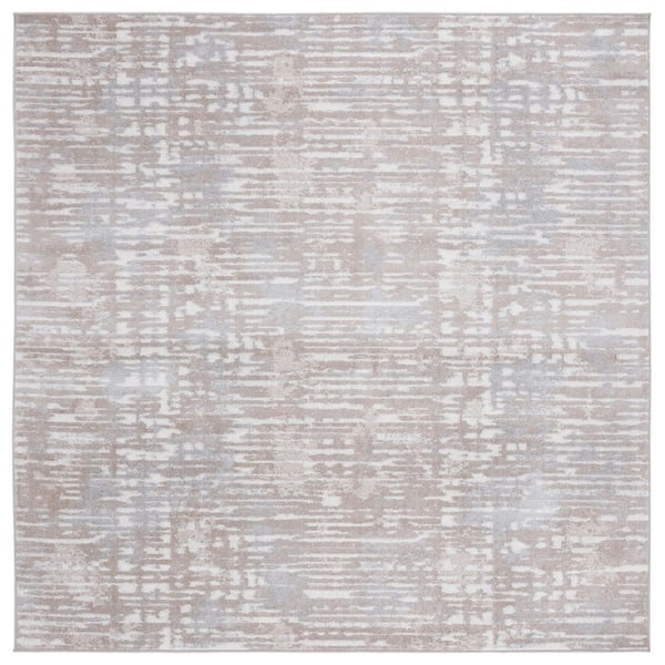 Bayside Beige/Ivory 7 ft. x 7 ft. Machine Washable Parallel Striped Square Area Rug