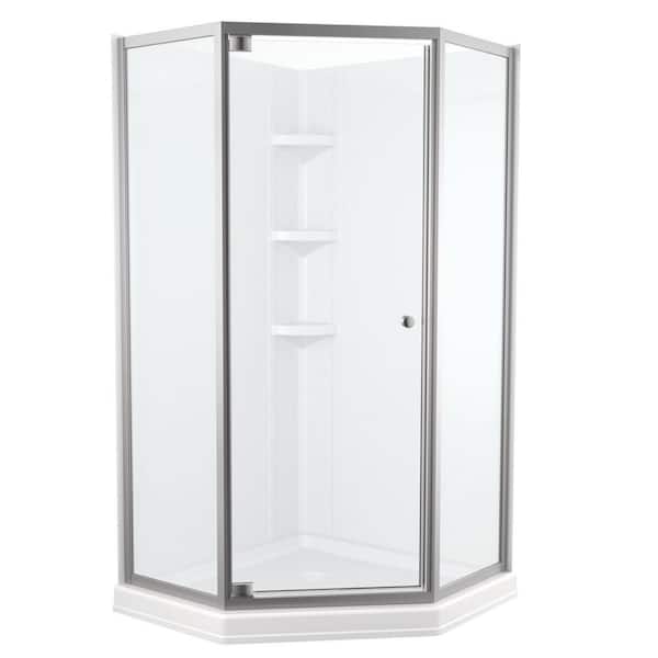 Delta Classic 38 in. W x 72 in. H Neo-Angle Pivot Semi Frameless Corner  Shower Enclosure in Stainless 422061 - The Home Depot