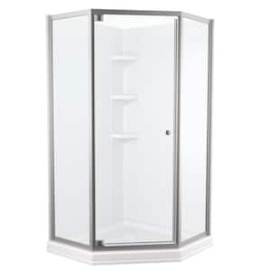 Shower Door 34-1/8 in. x 72 in. Semi-Frameless Neo-Angle Hinged Shower Enclosure in Brushed Nickel with Clear Glass